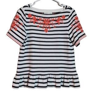 Kate Spade Broome Street Floral Embroidered Striped Top Blouse Size S